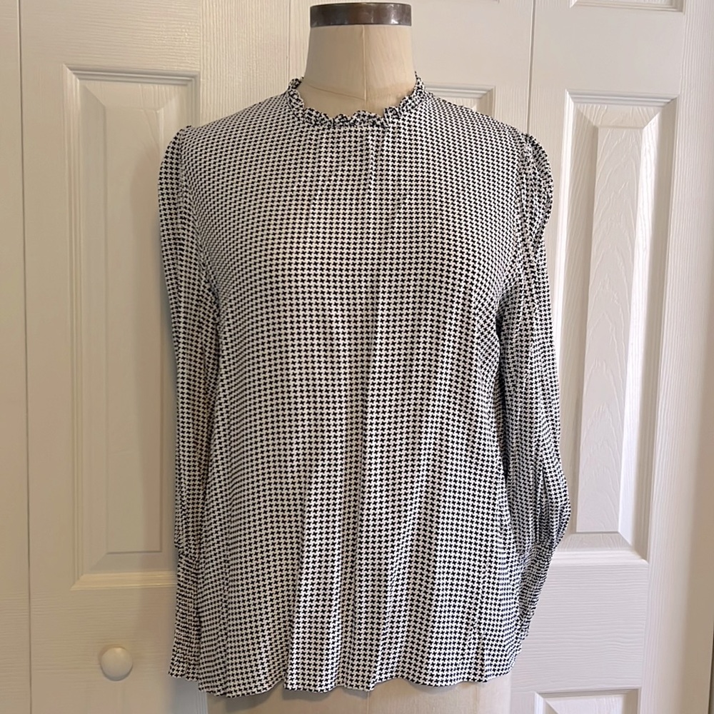 Zara, Long Sleeve Houndstooth Blouse